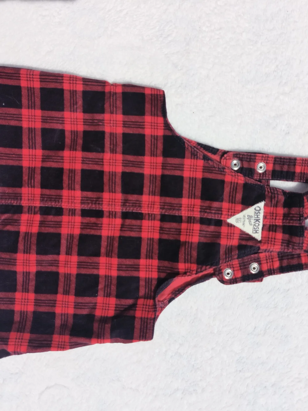 OshKosh B'gosh Red and Black Plaid Pinafore Overalls